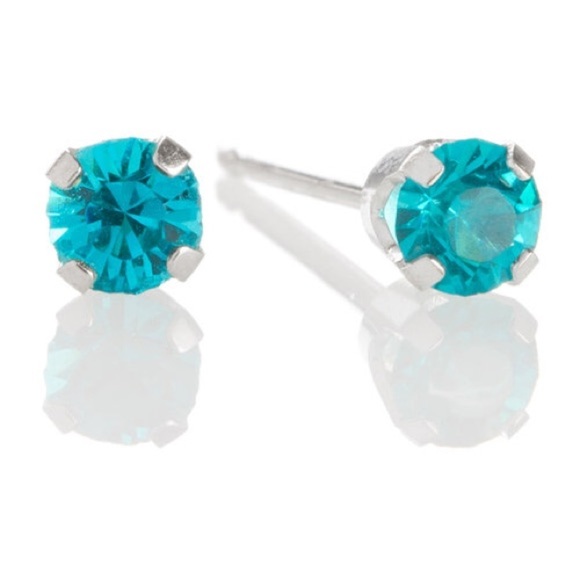 14KT White Gold 3MM (December) Crystal Blue Zircon Studs